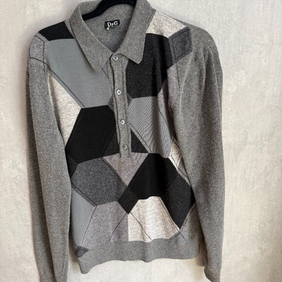 D&G Dolce & Gabbana Men's Wool Sweater – Argyle Patchwork Design – Size L - Picture 1 of 7